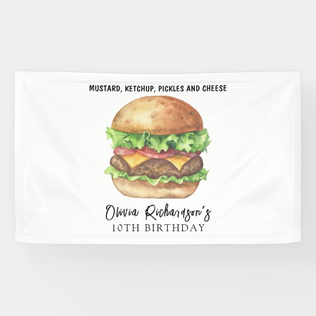Banderoles Fête de hamburger aquarelle Anniversaire (Horizontal)
