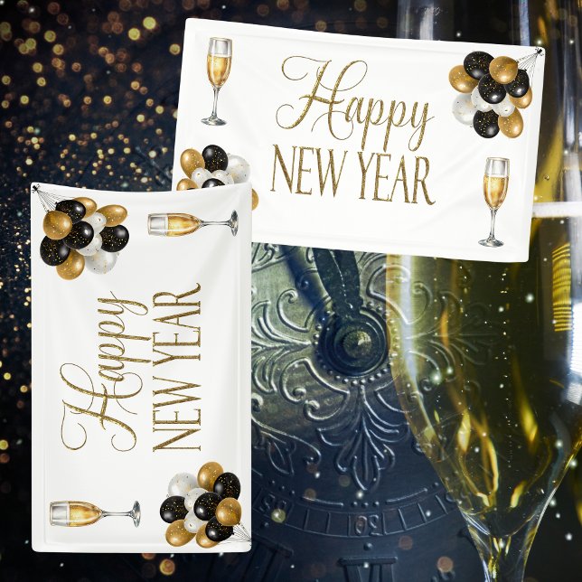 Banderoles Fête de la Saint-Sylvestre Champagne Blanc & Or (A nice banner for your awesome party!)