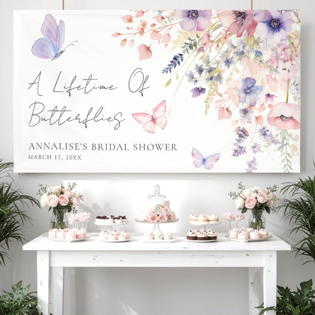 Banderoles Fête de mariage champêtre papillon (Butterfly Wildflower Bridal Shower Banner)