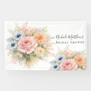 Banderoles Fête de mariage floral aquarelle douce