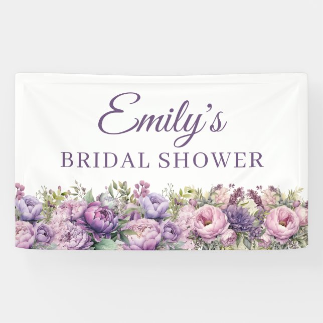 Banderoles Fête de mariage floral rose violet (Horizontal)