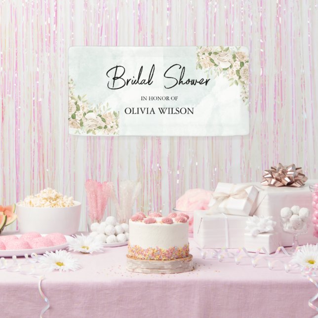 Banderoles Fête de mariage Florale Aquarelle Vert Clair (Fête)