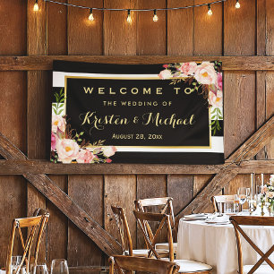 Banderoles Fête de mariage moderne Vintage à motifs floraux