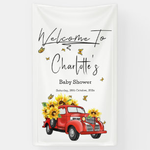 Banderoles Fête de Naissance avec Camion Rouge Vintage et Tou