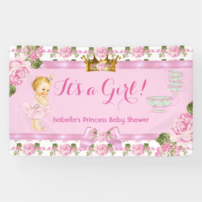 Banderoles Fête de Naissance de Bébé Princesse Blonde Thème T (Horizontal)