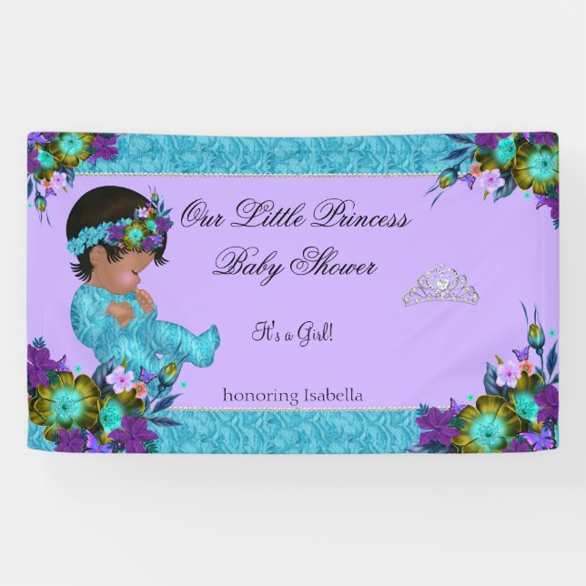 Banderoles Fête de naissance Princesse Bébé Fille Bleu Sarcel (Horizontal)