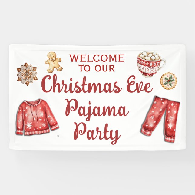Banderoles Fête de Noël en pyjama avec biscuits et chocolat c (Horizontal)