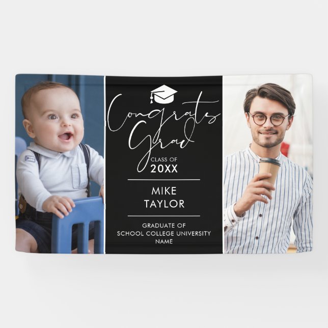 Banderoles Fête de remise de diplômes 2 photos moderne d'hier (Horizontal)