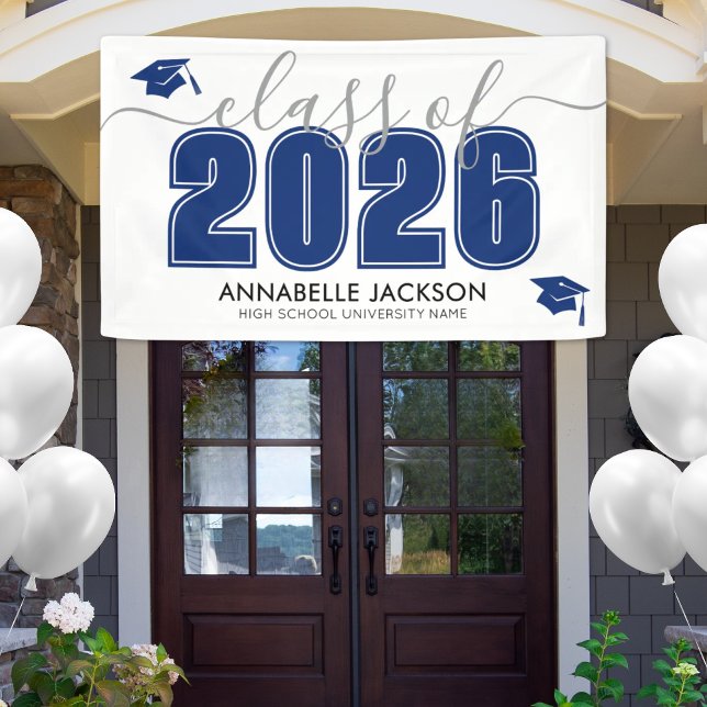 Banderoles Fête de remise des diplômes bleue (Simple Class Of 2025 Blue Graduation Party Banner)