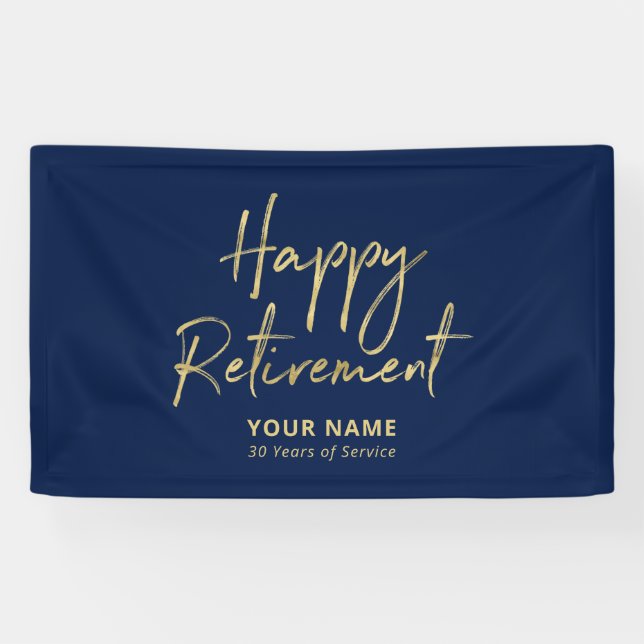 Banderoles Fête de retraite joyeuse bleu marine et or (Horizontal)