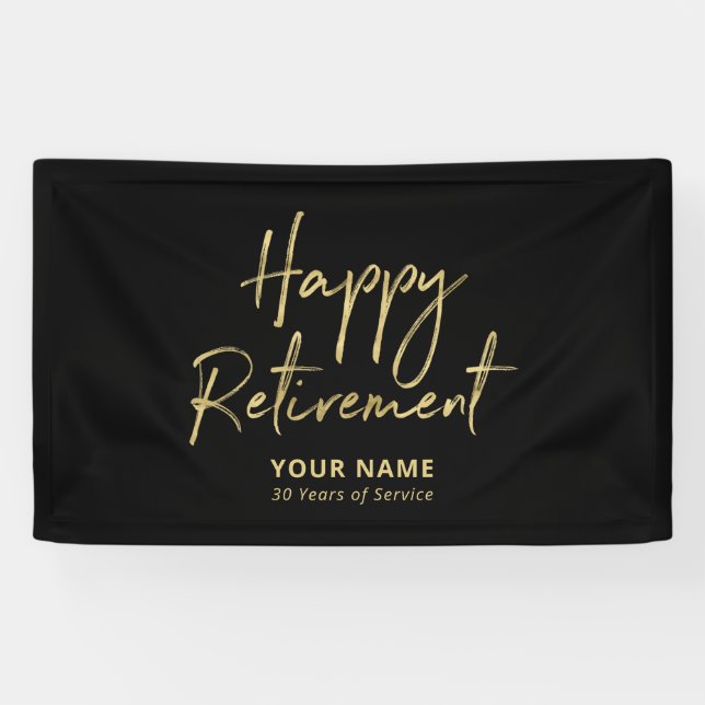 Banderoles Fête de retraite noire et or joyeuse (Horizontal)