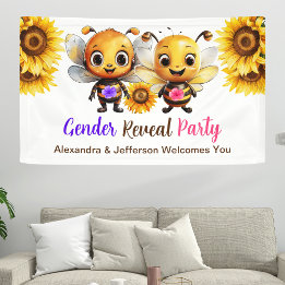 Banderoles Fête de révélation de genre Lui ou elle Bébé Bee B
