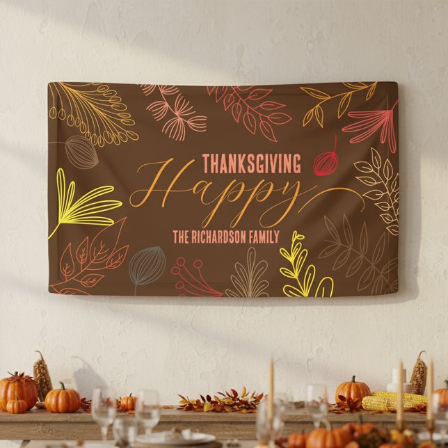 Banderoles Fête de Thanksgiving avec feuillage automnal brun  (Créateur téléchargé)