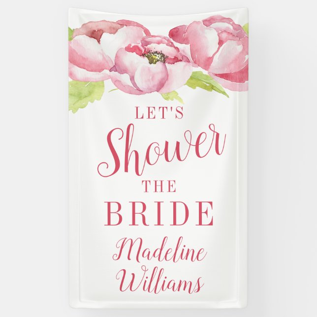 Banderoles Fête des mariées | Aquarelle Peonies roses (Vertical)