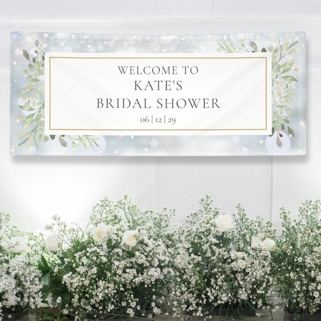 Banderoles Fête des mariées de verdure d'hiver Bienvenue (Winter Snow Greenery Bridal Shower Welcome Banner)
