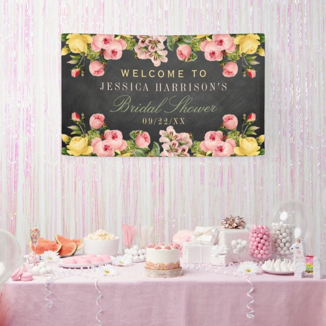 Banderoles Fête des mariées vintage Floral Chalkboard (Fête)