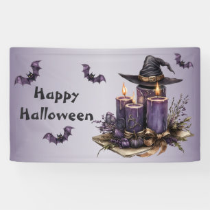 Banderoles Fête d'Halloween bougies violettes chauves-souris