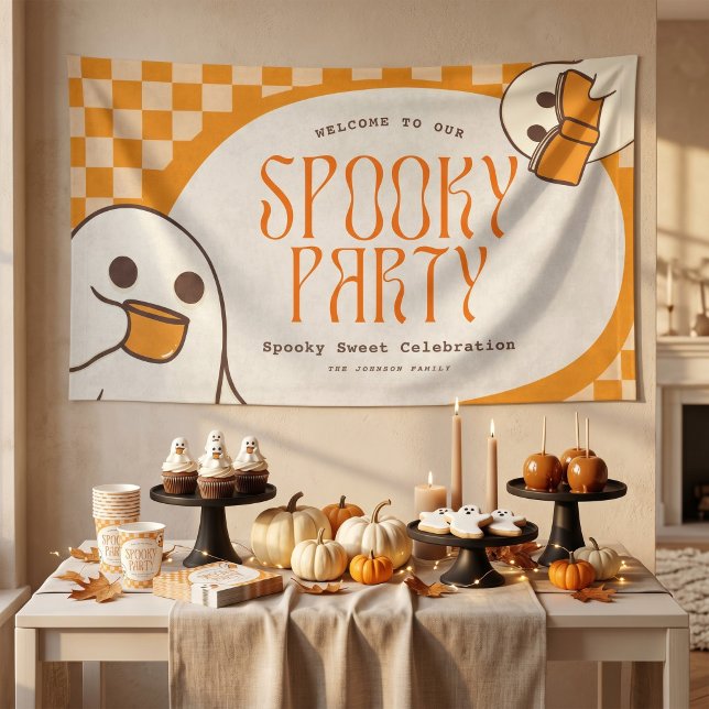 Banderoles Fête d'Halloween Fantôme Mignon Rétro (Retro Spooky Cute Ghost Halloween Party Banner)