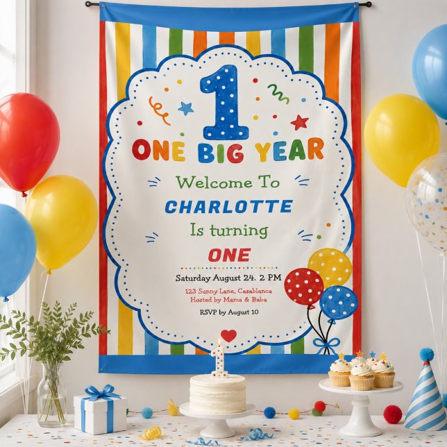 Banderoles Fête du 1er anniversaire Bold Rainbow One Big Year (Bold Rainbow One Big Year 1st Birthday party Banner
)