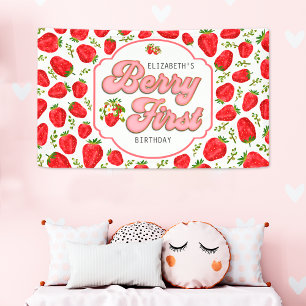 Banderoles Fête du 1er anniversaire de la fraise rouge Berry 