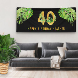 Banderoles Fête du 40e anniversaire feuilles tropicales noir