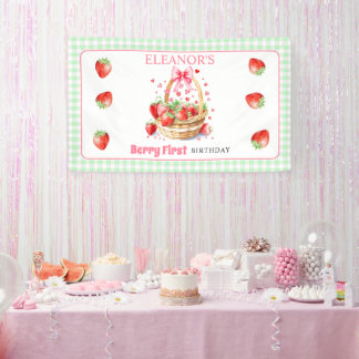 Banderoles Fête du premier anniversaire aux fraises et à la m