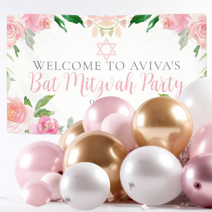 Banderoles Fête élégante de Bat Mitzvah Fleurs roses personna
