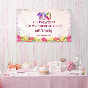 Banderoles Fête élégante florale pour 100e anniversaire / Pas