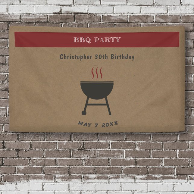 Banderoles Fête Kraft & Rustic BBQ Anniversaire (Kraft & Rustic BBQ Party Birthday Banner)