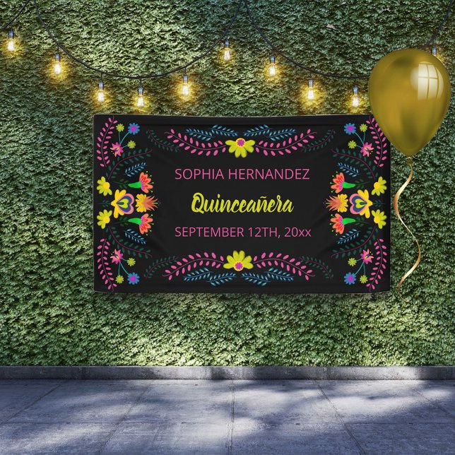 Banderoles Fête mexicaine Quinceanera noire (Créateur téléchargé)