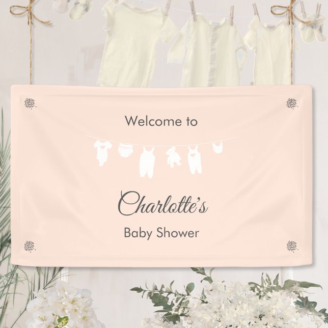 Banderoles Fête minimale bébé fille pêche clair (Minimalist Light Peach Baby Girl Shower Welcome Banner ©Susanne Sachers - Sunny Mind 🌞)