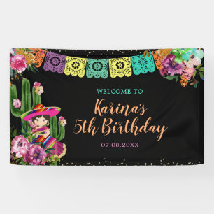Banderoles Fête noire mexicaine colorée Florale Anniversaire