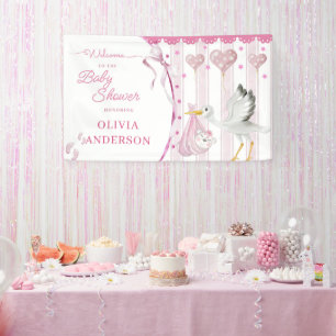 Banderoles Fête Prénatale Pink Stork Douce Personnalisée