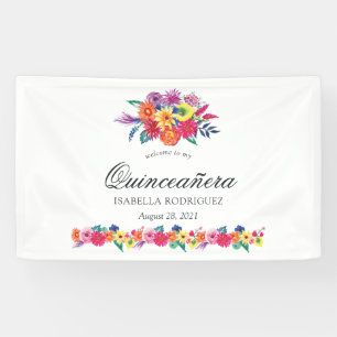 Banderoles Fête Quinceañera Florale Aquarelle