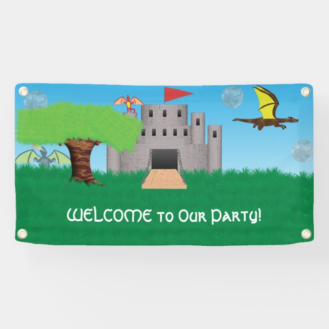Banderoles Fête sur le thème du château et du dragon (Horizontal)