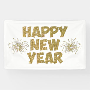 Banderoles feu de la nouvelle année or happy