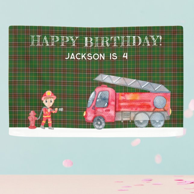 Banderoles Feu de Noël pompier Boys fête d'anniversaire (Fireman Christmas Firetruck Boys birthday Party Banner Modern Firefighter birthday )
