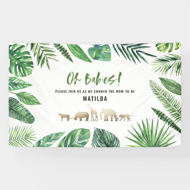 Banderoles Feuillage tropical + animaux d'or baby shower (Horizontal)