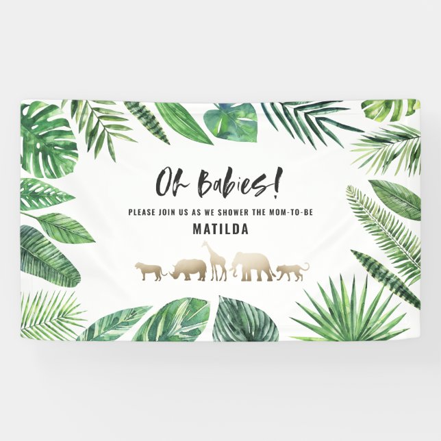 Banderoles Feuillage tropical + animaux d'or baby shower (Horizontal)