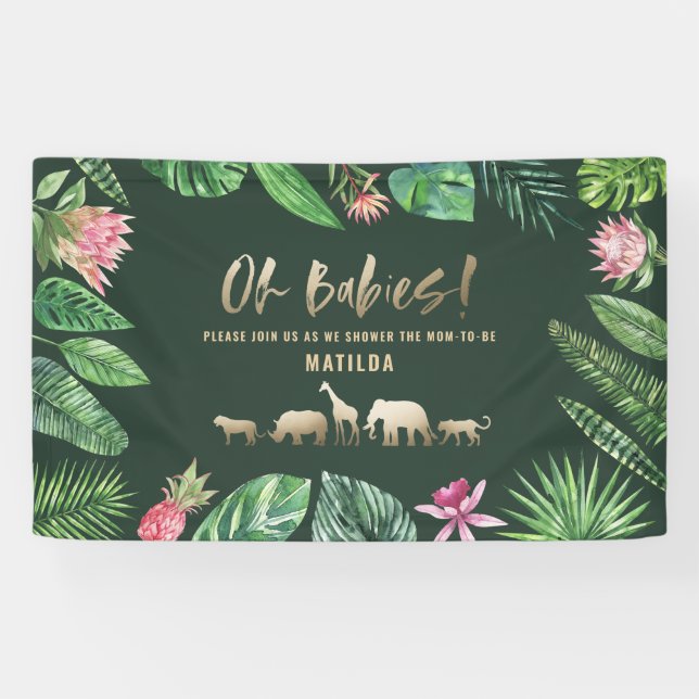 Banderoles Feuillage tropical + baby shower jumeau d'animaux (Horizontal)