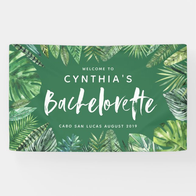 Banderoles Feuille de palme tropicale & script bachelorette (Horizontal)