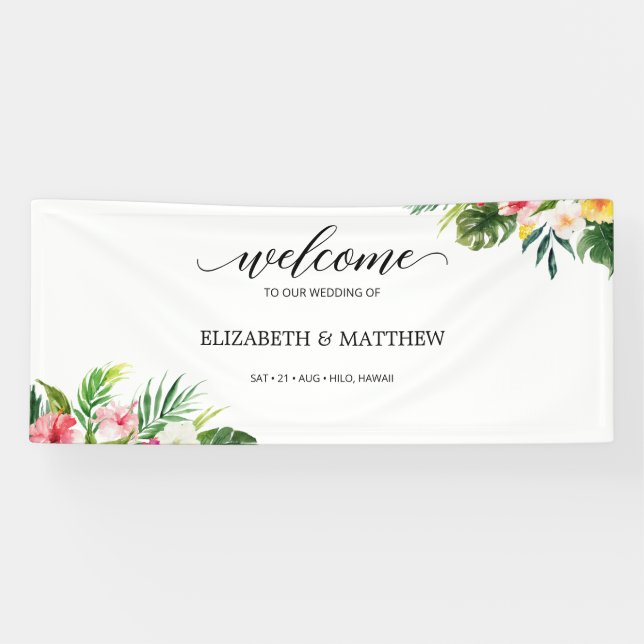 Banderoles Feuille tropical -  de script Mariage Bienvenue (Horizontal)