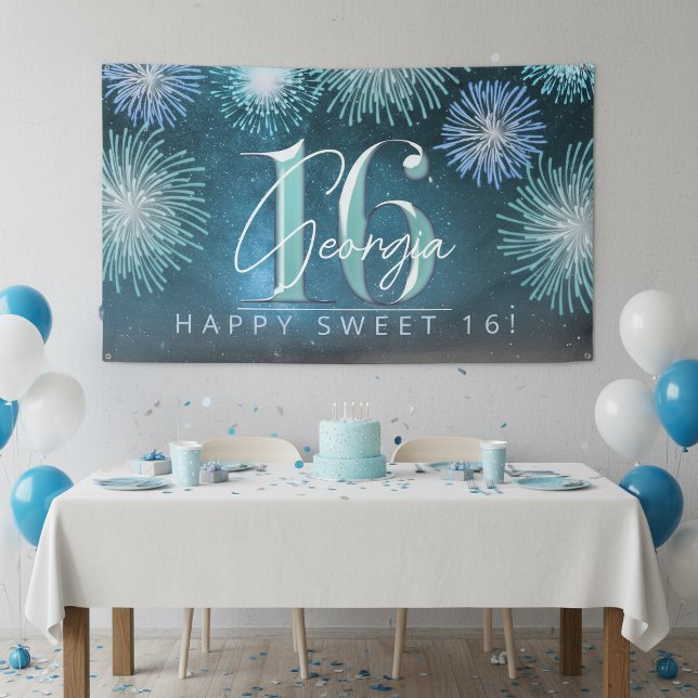 Banderoles Feux d'artifice Sweet 16 Teal ID984 (Créateur téléchargé)