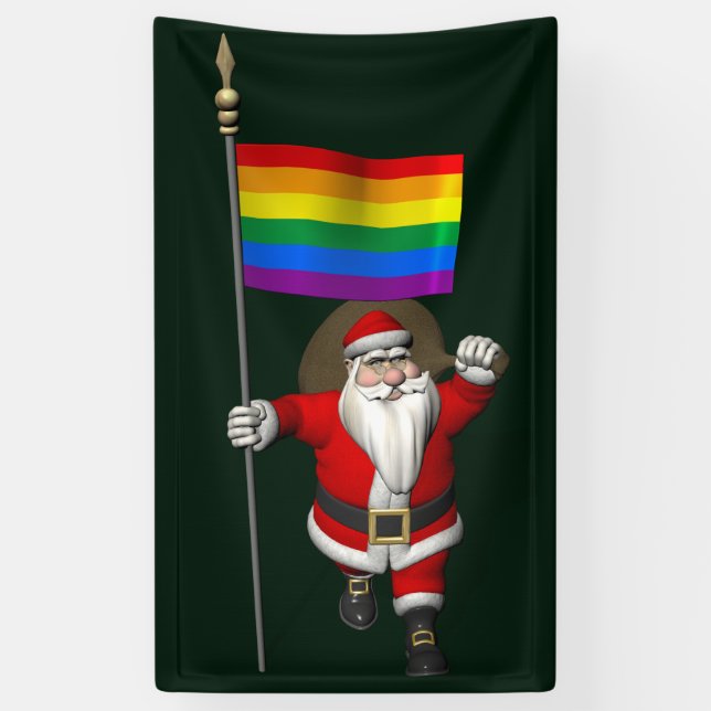 Banderoles Fier Père Noël Avec Son Drapeau Arc-En-Ciel (Vertical)