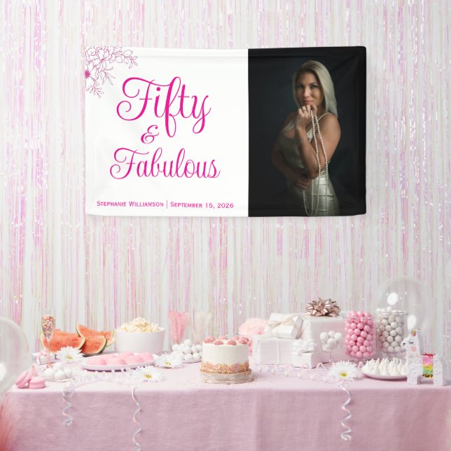 Banderoles Fifty and Fabulous Photo Name Date Birthday Party (Fête)