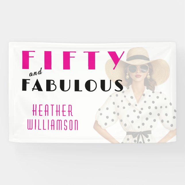 Banderoles Fifty and Fabulous Pink Black 50th Birthday Banner (Horizontal)