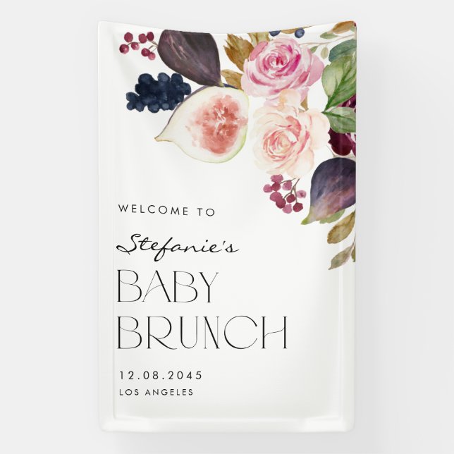 Banderoles Figes d'aquarelle et Berry Floral Baby Brunch (Verticale)