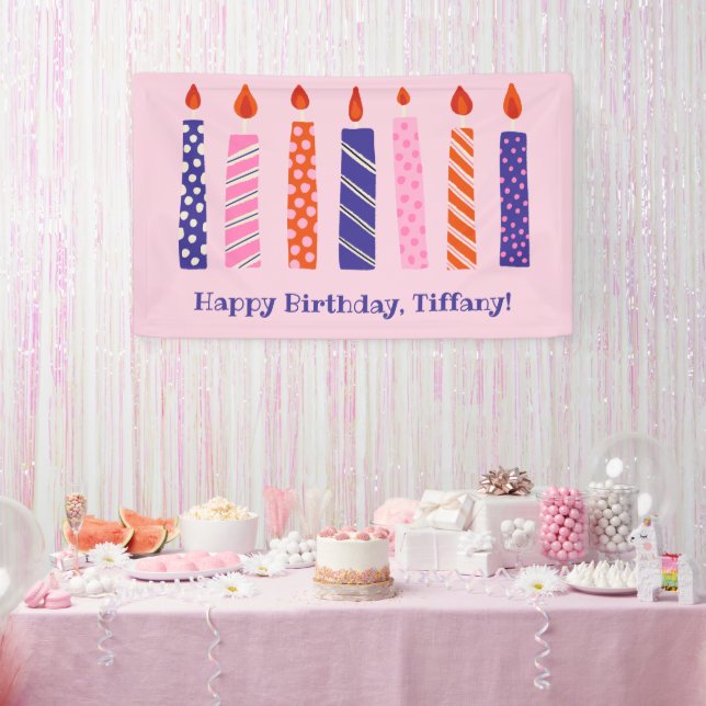 Banderoles Fille 7 Anniversaire 7 Pink, Purple Candles Party (Fête)