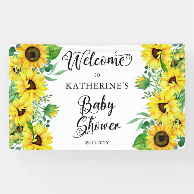 Banderoles Fille Baby shower Boho Tournesols | Eucalyptus (Horizontal)