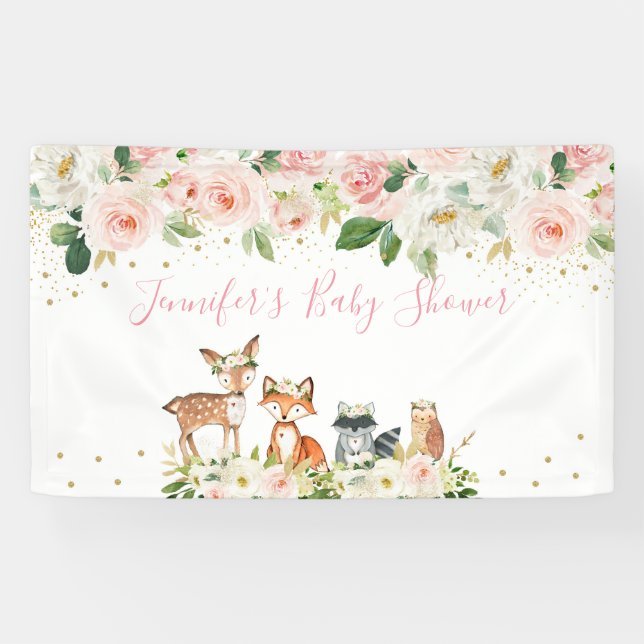 Banderoles Fille Baby shower Woodland Blush Floral (Horizontal)